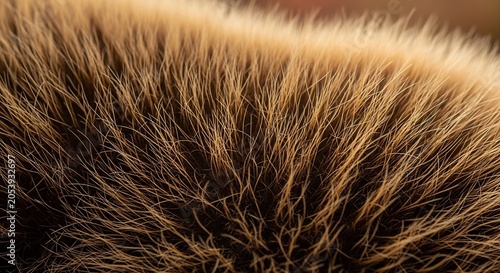 Close-up Macro Shot of Brown and Tan Animal Fur Texture.