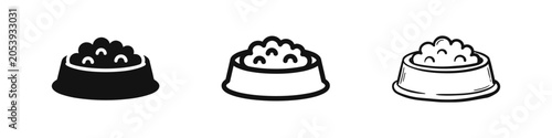 Tableau sur toile Pet food bowl icon set with kibble in solid, outline, and hand-drawn styles