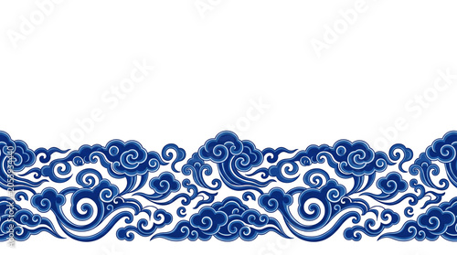 Elegant Blue Chinese Cloud Bottom Border With Traditional Oriental Wave Pattern And Transparent Background