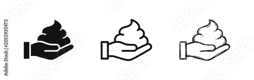 Bild auf Leinwand Hand with Shaving Foam or Cream Icon Set in Solid, Outline, and Hand-Drawn Sketc