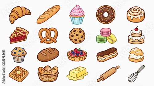 Foto A delightful collection of freshly baked pastries and baked goods, perfect for a bakery or cafe