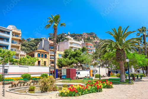 Waterfront along coastline in Blanes resort town. Costa Brava, Spain