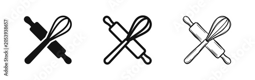 Obraz na płótnie Crossed Rolling Pin and Whisk Icon Set for Bakery and Cooking Concepts