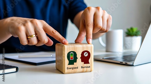Employee engagement and burnout comparison concept for workplace wellbeing