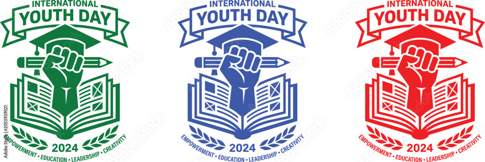 Fototapeta premium International youth day 2024 logo variations green blue and red designs for awareness campaigns