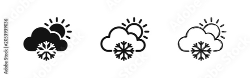 Fotografía Winter Weather Forecast Icon Set - Sun Cloud and Snowflake in Solid, Outline, an