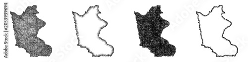 Schilderij op canvas Sketch monochrome Kracheh (Cambodia) outline map design set