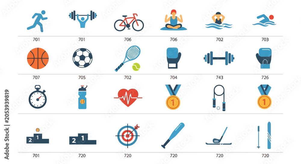 Fototapeta premium Sports and Fitness Icons Set - Healthy Lifestyle and Recreation
