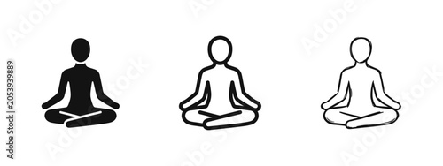 Photography Yoga Pose and Meditation Icon Set in Silhouette, Outline and Sketch Styles