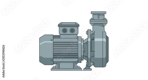 Vector illustration of a modern industrial water pump motor designed for efficient fluid transfer and mechanical operation in various settings