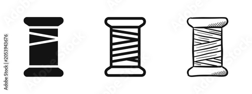 Fotografía Thread spool icon set, sewing and tailoring symbols in solid, outline, and hand-