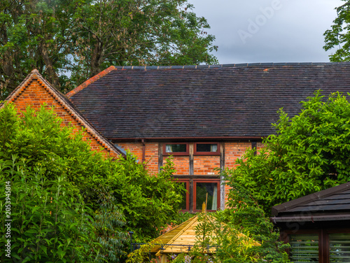 Front view of a half timbered cottage worcestershire england uk