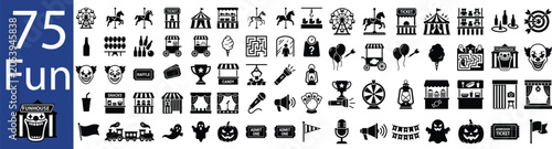 Tableau sur toile Carnival And Circus Icons Black Silhouette Collection On White Background