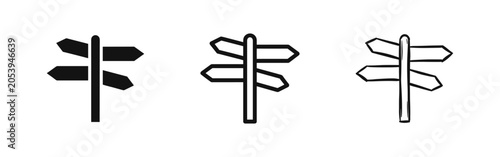 Schilderij op canvas Signpost icons set, directional arrow sign board in solid, outline, and hand dra