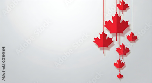 Canada day decorations with hanging red maple leaves
