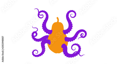 Εκτύπωση καμβά Halloween Pumpkin Octopus Illustration