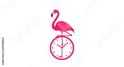 Φωτογραφία Pink Flamingo Balancing on Clock, Symbolizing Time Management and Balance