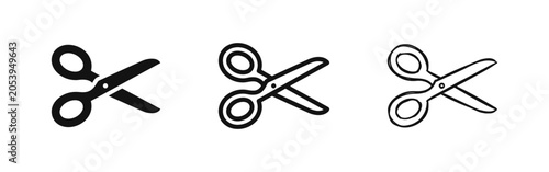 Fotografie Scissors Cutting Tool Icon Set in Solid, Outline, and Hand-Drawn Sketch Styles f