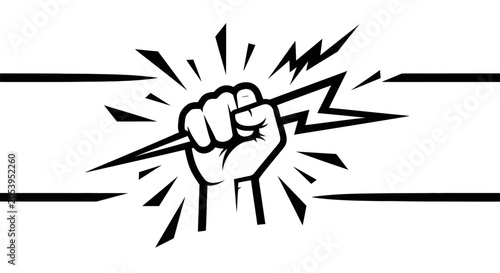 Foto Fist with lightning bolt in hand.