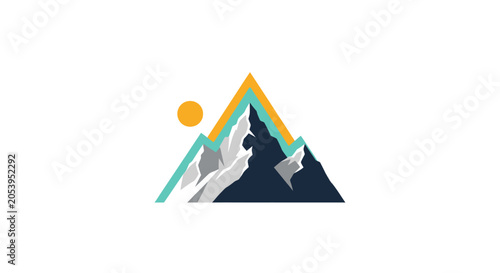 Foto Mountain peaks with sun illustration.