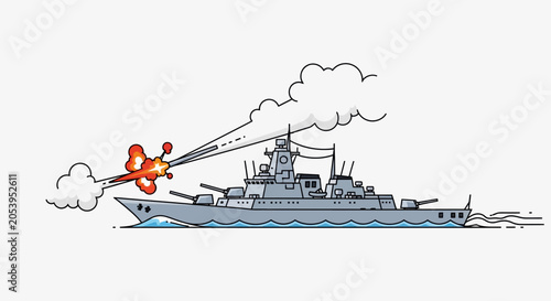 фотографія Military warship firing missile at sea.