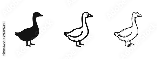 Schilderij op canvas Goose Bird Icon Set - Solid, Outline, and Hand-Drawn Farm Animal Styles