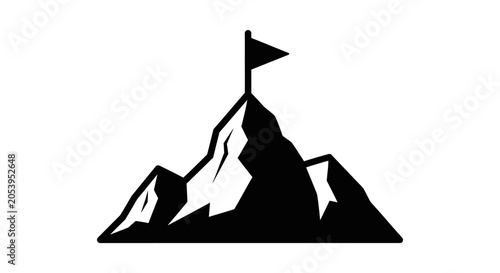 Fotografi Mountain peak with flag on top.