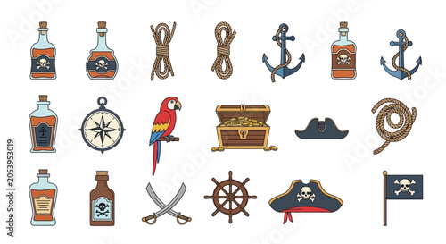 Pirate symbols and objects collection.