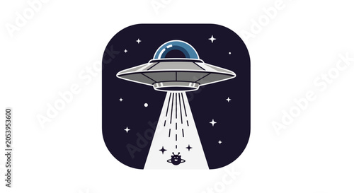 UFO Spaceship Abducting Person in Night.