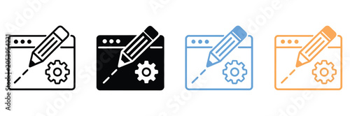 Foto Website development content editing and platform configuration process icon repr