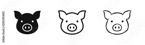 Bild auf Leinwand Pig Face Icon Set in Glyph, Outline, and Sketch Styles