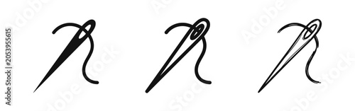 Photos Sewing needle and thread icon set in flat, outline, and hand-drawn styles for cr