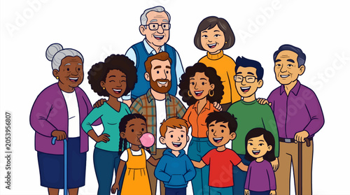 Bilde på lerret Multi-Generational Diverse Family Portrait, Group of Happy People Smiling Togeth