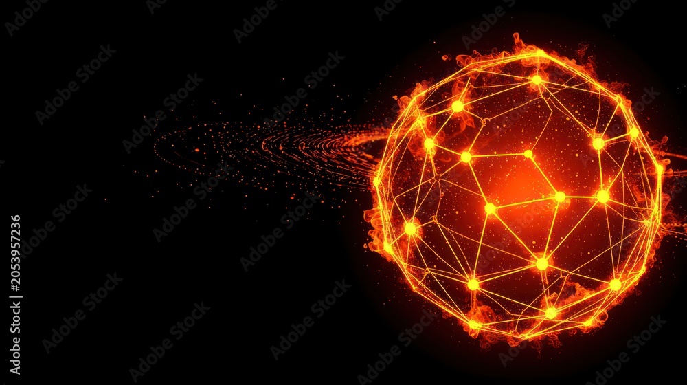 Obraz premium Geometric glow sphere with warm golden luminescence and interconnected points