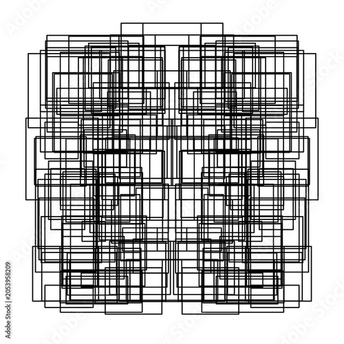 Doodle line art square made by tangled thread ribbon messy and confused drawing  that can be use for icon, decorative, social media, wallpaper, etc.