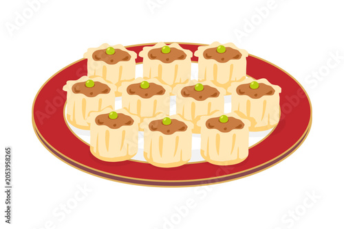 皿に乗せた焼売のイラスト
