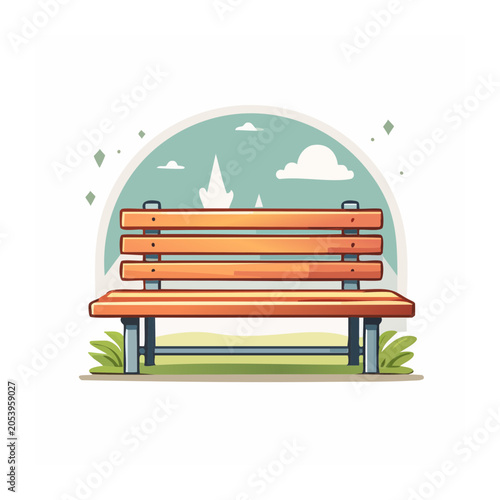 Cartoon wooden bench in a park