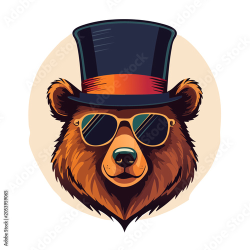 Cool Bear Illustration with Top Hat and Sunglasses
