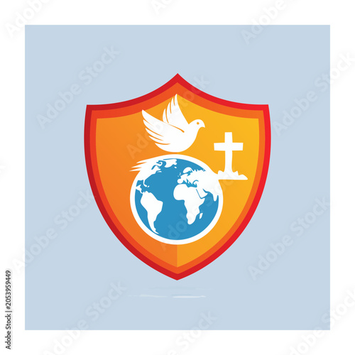 Shield Emblem with Dove, Cross, and Globe