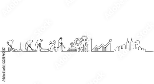 Foto Evolution of Work and City Growth: From Manual Labor to Modern Metropolis