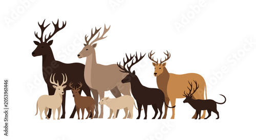 фотографія Group of deer and fawn standing.