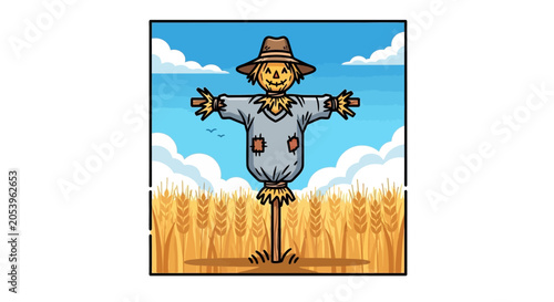 Photos Scarecrow standing in a field smiling.
