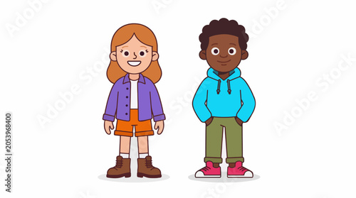 Flat Vector Illustration Children Diverse Kids Happy Smiling For Commercial Use