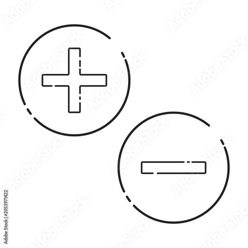 Plus and Minus icon. Add and remove symbol. Positive and negative symbol in black line circle.