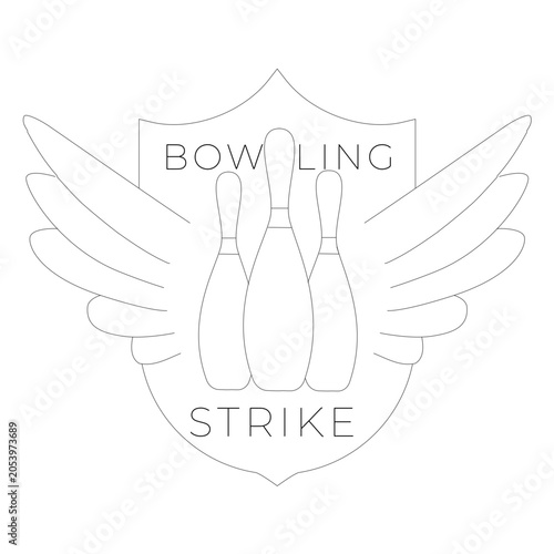 Tablou pe pânză Bowling strike skittle wing badge line