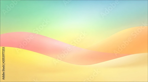 Smooth abstract background features flowing pastel shapes against a gradient sky