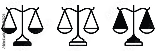 Photos Set of balance scales icons in different states of equilibrium and imbalance for
