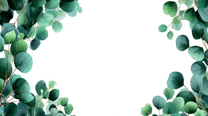 Nature-Inspired Eucalyptus Frame with Greenery Border on Minimal White Background for Eco-Friendly Invitations