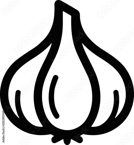 Simple black and white outline icon of a garlic bulb on a white background
