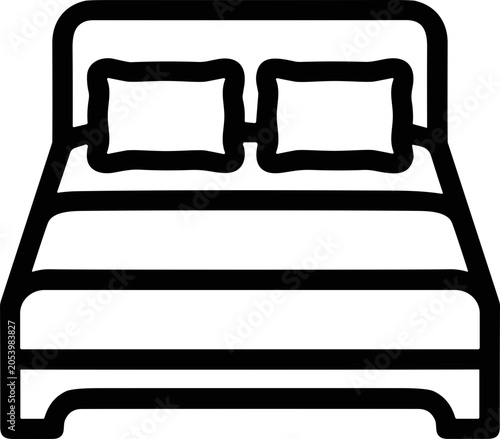 Cuadro en lienzo Minimalist double bed icon with two pillows, simple outline illustration, clean